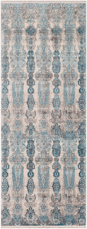 Solar SOR-2312 Modern Viscose, Acrylic Rug SOR2312-38 Medium Gray, Aqua, Dark Blue, Light Gray, Ivory, Charcoal 70% Viscose, 30% Acrylic 3' x 8'