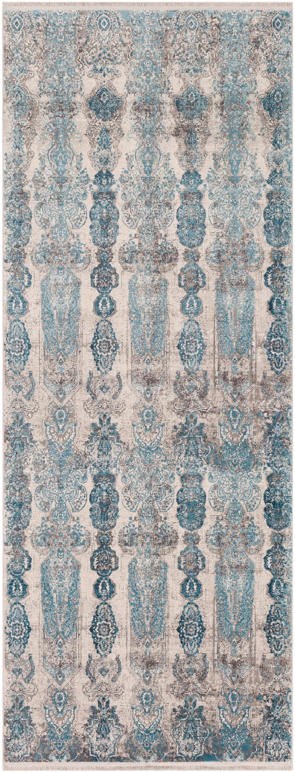 Solar SOR-2312 Modern Viscose, Acrylic Rug SOR2312-38 Medium Gray, Aqua, Dark Blue, Light Gray, Ivory, Charcoal 70% Viscose, 30% Acrylic 3' x 8'