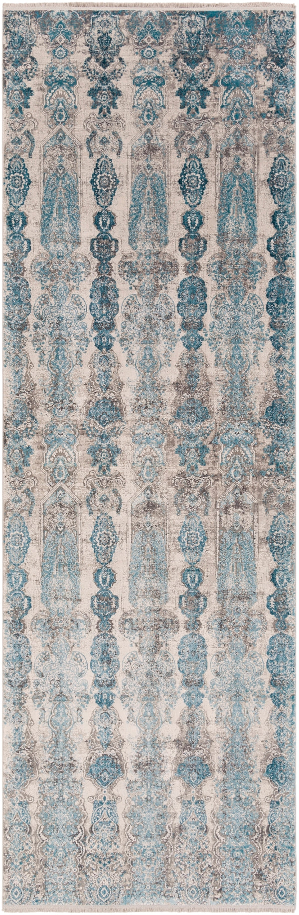 Solar SOR-2312 Modern Viscose, Acrylic Rug SOR2312-3910 Medium Gray, Aqua, Dark Blue, Light Gray, Ivory, Charcoal 70% Viscose, 30% Acrylic 3' x 9'10"