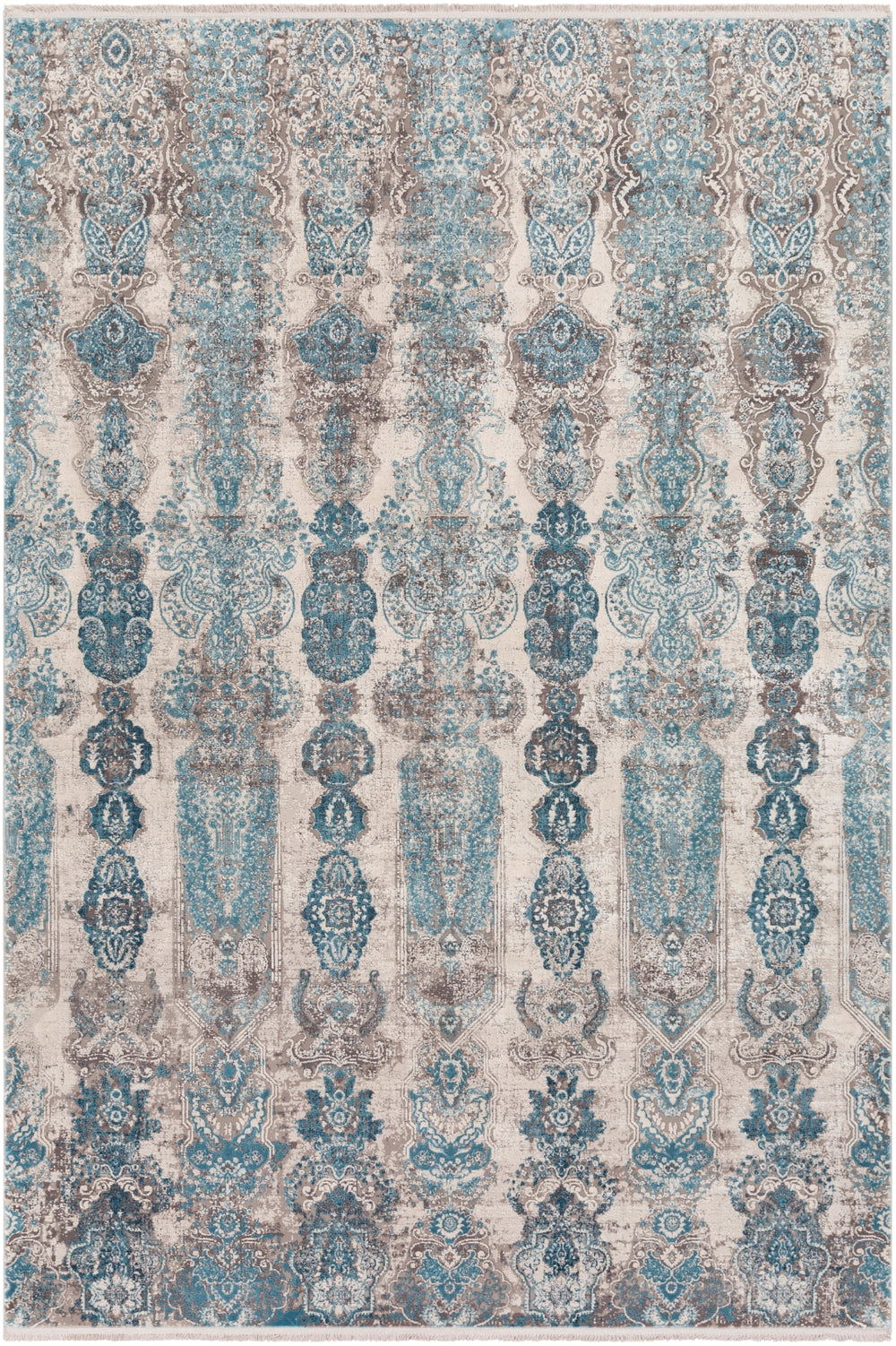 Solar SOR-2312 Modern Viscose, Acrylic Rug SOR2312-9613 Medium Gray, Aqua, Dark Blue, Light Gray, Ivory, Charcoal 70% Viscose, 30% Acrylic 9'6" x 13'