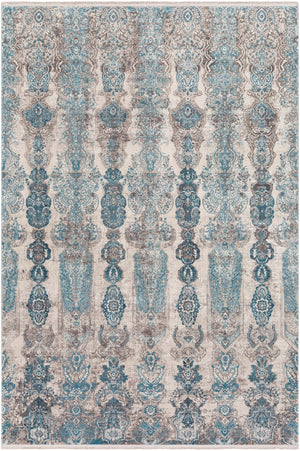 Solar SOR-2312 Modern Viscose, Acrylic Rug SOR2312-9613 Medium Gray, Aqua, Dark Blue, Light Gray, Ivory, Charcoal 70% Viscose, 30% Acrylic 9'6" x 13'