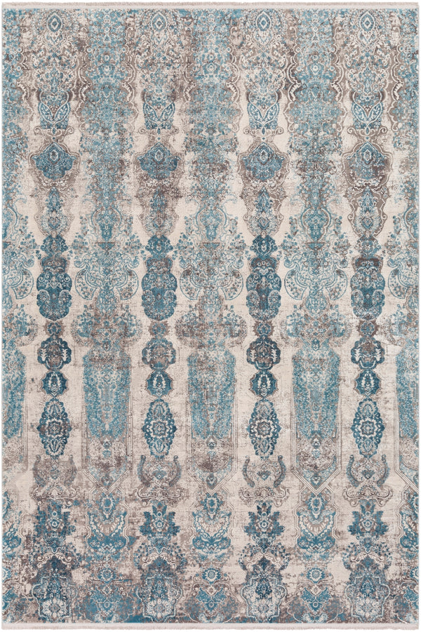 Solar SOR-2312 Modern Viscose, Acrylic Rug SOR2312-9613 Medium Gray, Aqua, Dark Blue, Light Gray, Ivory, Charcoal 70% Viscose, 30% Acrylic 9'6" x 13'