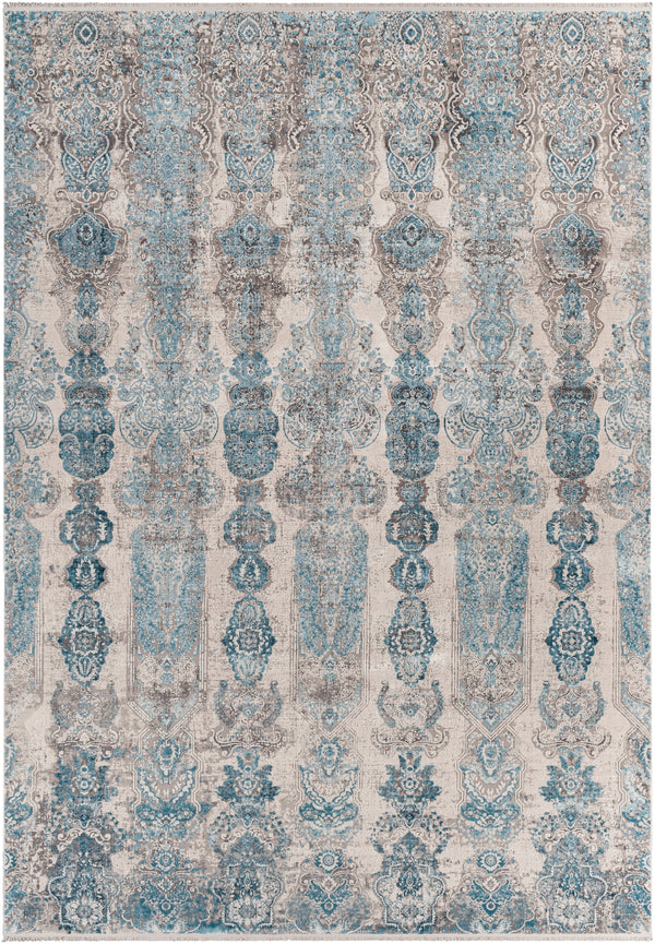 Solar SOR-2312 Modern Viscose, Acrylic Rug SOR2312-76112 Medium Gray, Aqua, Dark Blue, Light Gray, Ivory, Charcoal 70% Viscose, 30% Acrylic 7'6" x 11'2"