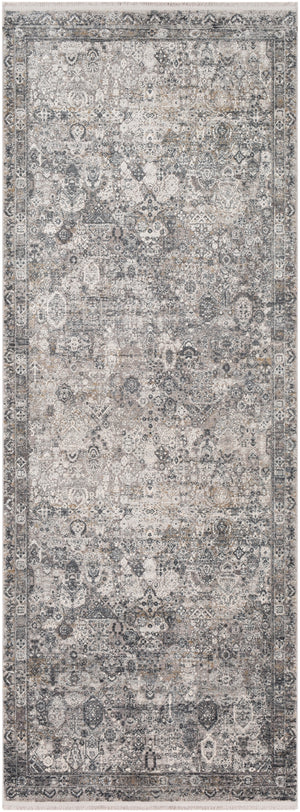 Solar SOR-2313 Traditional Viscose, Acrylic Rug SOR2313-38 Medium Gray, Light Gray, Ivory, Charcoal, Black, Mustard 70% Viscose, 30% Acrylic 3' x 8'
