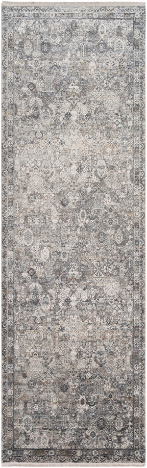 Solar SOR-2313 Traditional Viscose, Acrylic Rug SOR2313-3910 Medium Gray, Light Gray, Ivory, Charcoal, Black, Mustard 70% Viscose, 30% Acrylic 3' x 9'10"