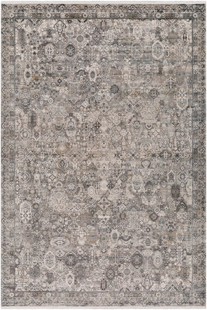 Solar SOR-2313 Traditional Viscose, Acrylic Rug SOR2313-9613 Medium Gray, Light Gray, Ivory, Charcoal, Black, Mustard 70% Viscose, 30% Acrylic 9'6" x 13'