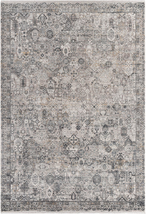 Solar SOR-2313 Traditional Viscose, Acrylic Rug SOR2313-76112 Medium Gray, Light Gray, Ivory, Charcoal, Black, Mustard 70% Viscose, 30% Acrylic 7'6" x 11'2"