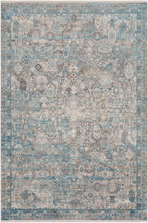 Solar SOR-2314 Traditional Viscose, Acrylic Rug SOR2314-9613 Medium Gray, Aqua, Dark Blue, Light Gray, Ivory, Charcoal, Mustard 70% Viscose, 30% Acrylic 9'6" x 13'