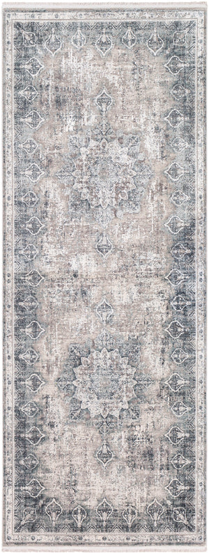 Solar SOR-2315 Traditional Viscose, Acrylic Rug SOR2315-3910 Medium Gray, Light Gray, Khaki, Black 70% Viscose, 30% Acrylic 3' x 9'10"