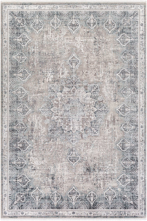 Solar SOR-2315 Traditional Viscose, Acrylic Rug SOR2315-9613 Medium Gray, Light Gray, Khaki, Black 70% Viscose, 30% Acrylic 9'6" x 13'