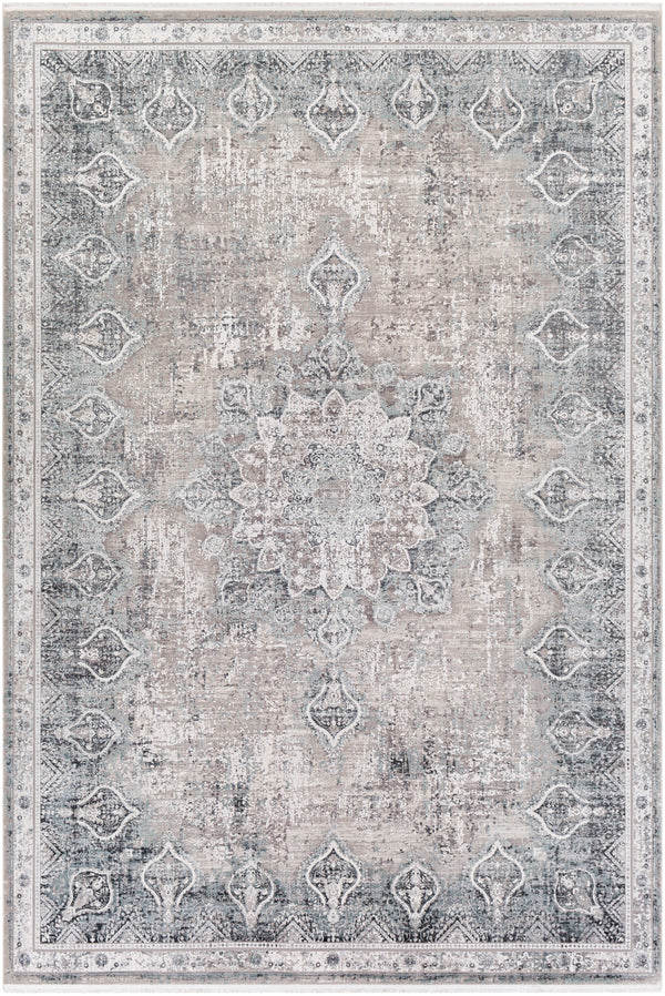 Solar SOR-2315 Traditional Viscose, Acrylic Rug SOR2315-9613 Medium Gray, Light Gray, Khaki, Black 70% Viscose, 30% Acrylic 9'6" x 13'