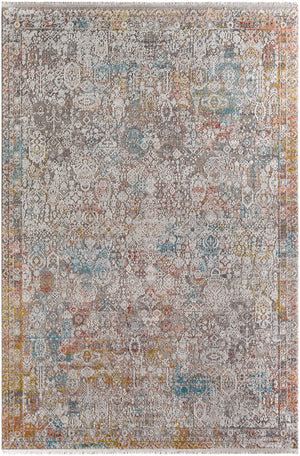 Solar SOR-2316 Traditional Viscose, Acrylic Rug SOR2316-9613 Medium Gray, Light Gray, Khaki, Rose, Bright Red, Aqua, Mustard 70% Viscose, 30% Acrylic 9'6" x 13'