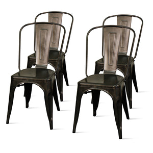 Metropolis Metal Side Chair Set of 4 - Classic Bistro Style for Dining Room or Café Decor