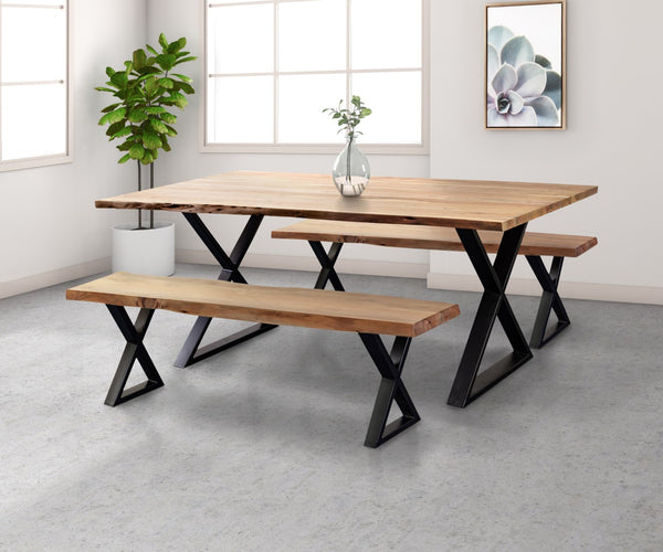 Porter Designs Manzanita Live Edge Solid Acacia Wood Natural Dining Table Natural 07-196-01-7010X-KIT