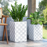 Corbett Outdoor Medium and Large Cast Stone Planter Set, White with Gray Noble House