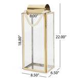 Larry Outdoor 22" Modern Stainless Steel Lantern, Gold Noble House