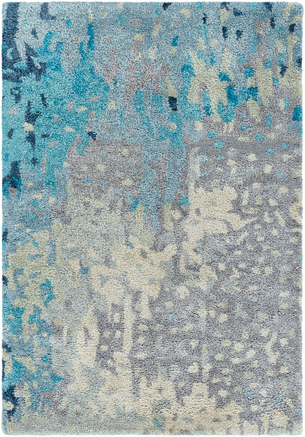 Serenade SRD-2004 Modern Viscose, NZ Wool Rug SRD2004-913 Teal, Sage, Dark Blue, Navy, Ivory 80% Viscose, 20% NZ Wool 9' x 13'