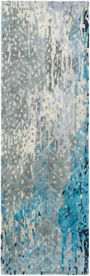 Serenade SRD-2004 Modern Viscose, NZ Wool Rug SRD2004-268 Teal, Sage, Dark Blue, Navy, Ivory 80% Viscose, 20% NZ Wool 2'6" x 8'