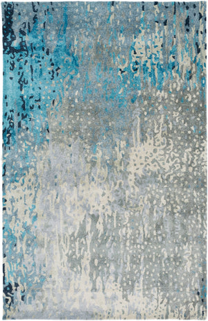 Serenade SRD-2004 Modern Viscose, NZ Wool Rug SRD2004-58 Teal, Sage, Dark Blue, Navy, Ivory 80% Viscose, 20% NZ Wool 5' x 8'