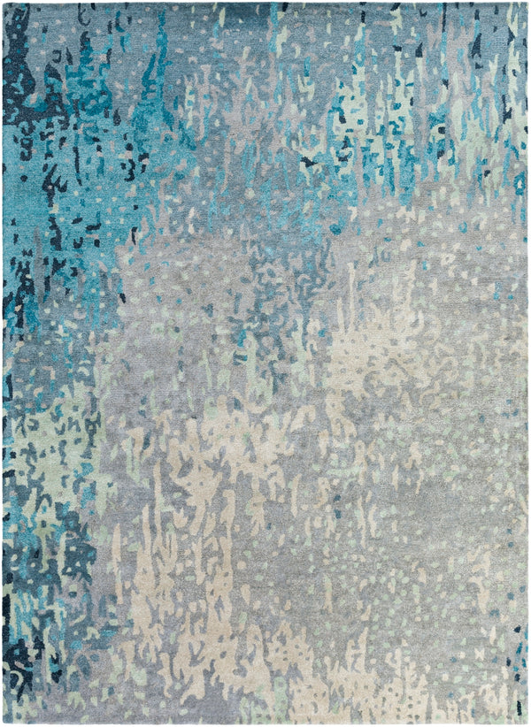 Serenade SRD-2004 Modern Viscose, NZ Wool Rug SRD2004-811 Teal, Sage, Dark Blue, Navy, Ivory 80% Viscose, 20% NZ Wool 8' x 11'