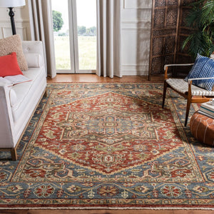 Samarkand 121 Traditional Hand Knotted 100% Wool Rug Red / Blue