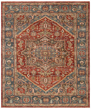 Samarkand 121 Traditional Hand Knotted 100% Wool Rug Red / Blue