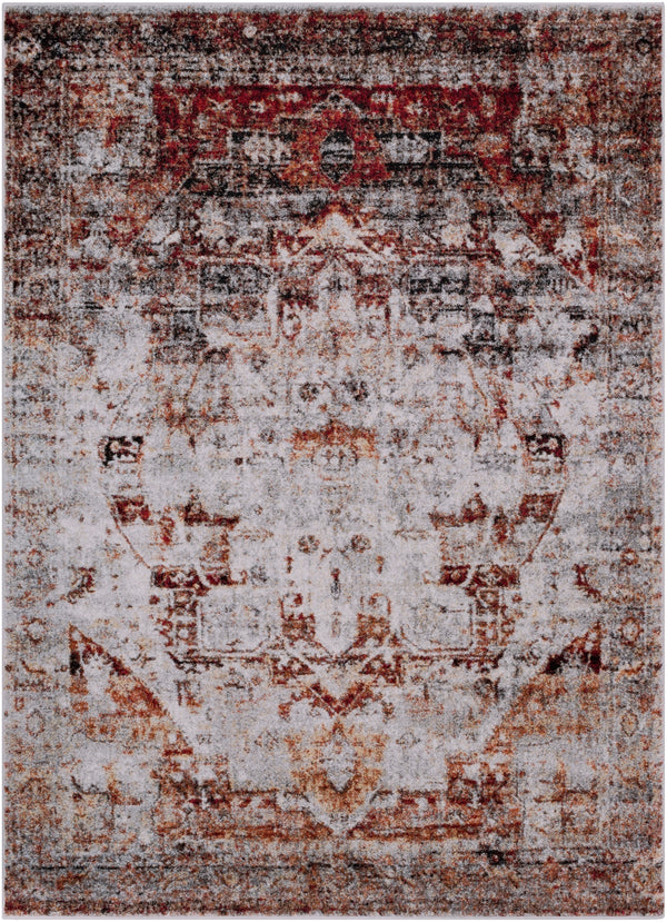 Serapi SRP-1010 Traditional Polypropylene Rug SRP1010-5373 Dark Red, Ivory, Black, Bright Orange, Medium Gray, Bright Yellow 100% Polypropylene 5'3" x 7'3"