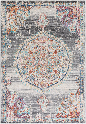 Serapi SRP-2306 Traditional Polypropylene Rug SRP2306-9126 Cream, Rose, Pale Pink, Medium Gray, Light Gray, Navy, Aqua, Saffron, Charcoal, Burnt Orange 100% Polypropylene 9' x 12'6"
