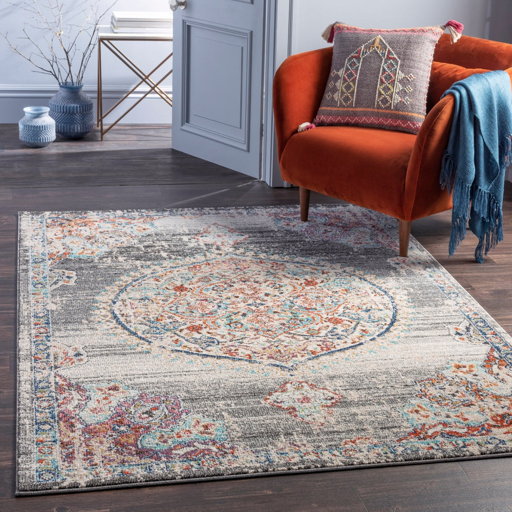 Serapi SRP-2306 Traditional Polypropylene Rug SRP2306-9126 Cream, Rose, Pale Pink, Medium Gray, Light Gray, Navy, Aqua, Saffron, Charcoal, Burnt Orange 100% Polypropylene 9' x 12'6"