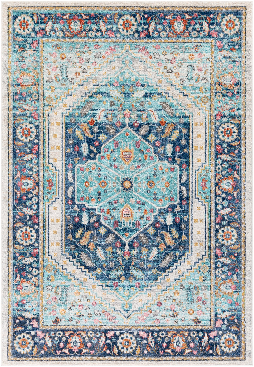 Serapi SRP-2308 Traditional Polypropylene Rug SRP2308-9126 Cream, Rose, Pale Pink, Medium Gray, Light Gray, Navy, Aqua, Saffron, Charcoal, Burnt Orange 100% Polypropylene 9' x 12'6"