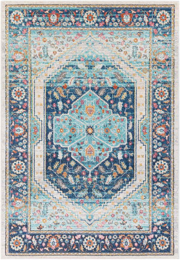 Serapi SRP-2308 Traditional Polypropylene Rug SRP2308-9126 Cream, Rose, Pale Pink, Medium Gray, Light Gray, Navy, Aqua, Saffron, Charcoal, Burnt Orange 100% Polypropylene 9' x 12'6"