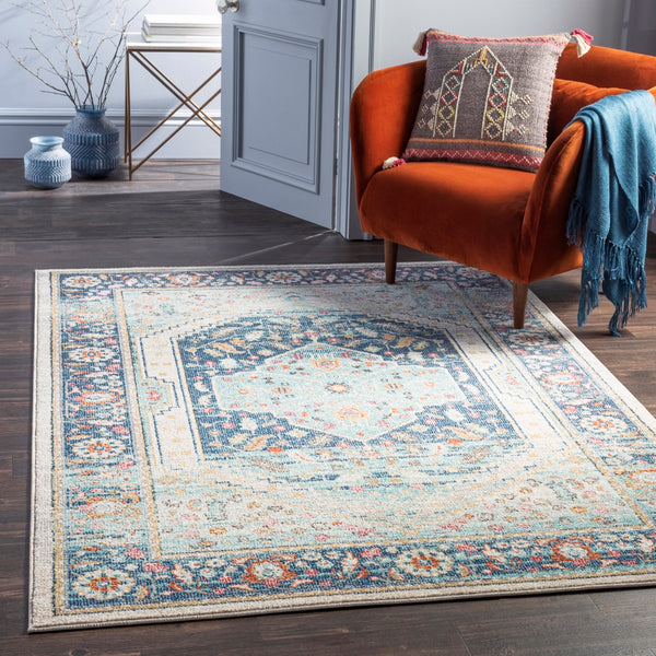 Serapi SRP-2308 Traditional Polypropylene Rug SRP2308-9126 Cream, Rose, Pale Pink, Medium Gray, Light Gray, Navy, Aqua, Saffron, Charcoal, Burnt Orange 100% Polypropylene 9' x 12'6"