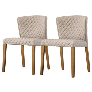 Albie Low-Back Dining Chair Set of 2 - Stylish Bonded Leather with Quilted Design & Solid Wood Legs