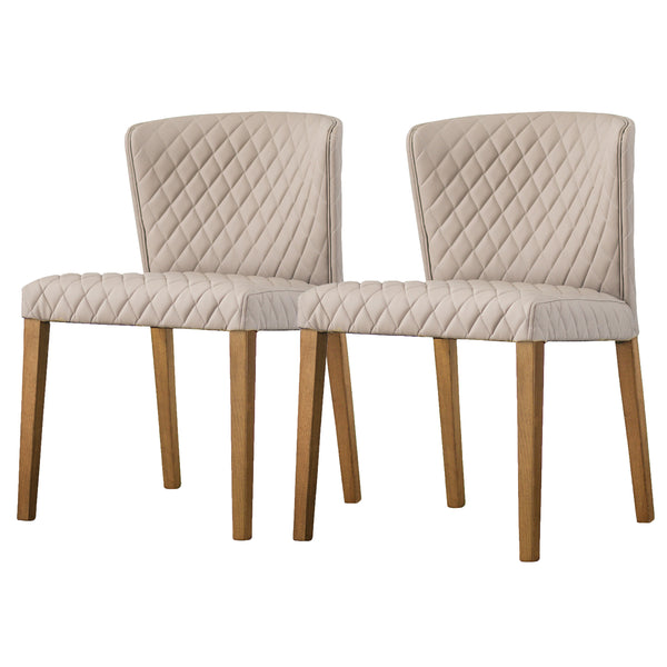 Albie Low-Back Dining Chair Set of 2 - Stylish Bonded Leather with Quilted Design & Solid Wood Legs