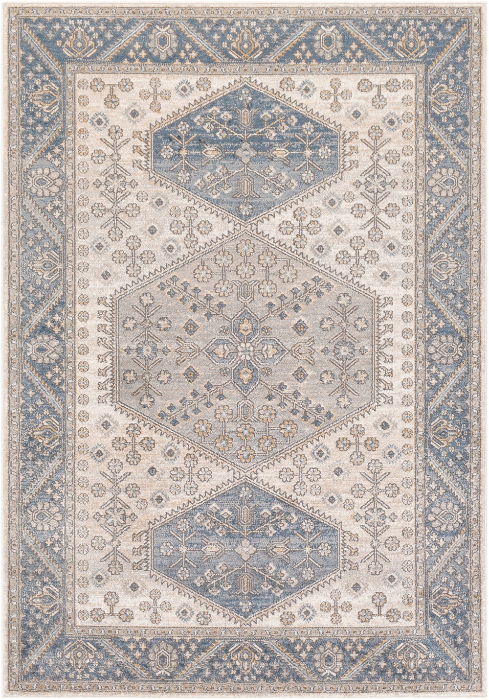 Seattle STA-2317 Traditional Polypropylene Rug STA2317-710102 Khaki, Denim, Medium Gray, White 100% Polypropylene 7'10" x 10'2"
