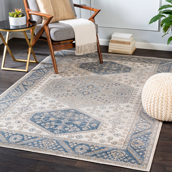 Seattle STA-2317 Traditional Polypropylene Rug STA2317-710102 Khaki, Denim, Medium Gray, White 100% Polypropylene 7'10" x 10'2"
