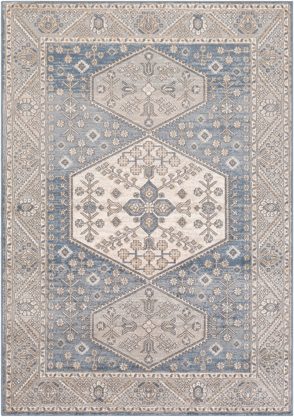 Seattle STA-2318 Traditional Polypropylene Rug STA2318-710102 Medium Gray, Denim, Khaki, White, Light Gray 100% Polypropylene 7'10" x 10'2"