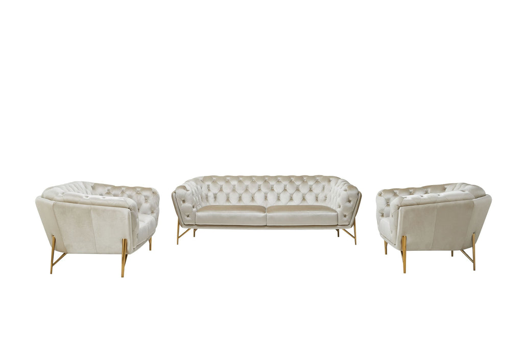 VIG Furniture Divani Casa Stella - Transitional Beige Velvet Sofa Set VGCA2020-BEIGE-SET