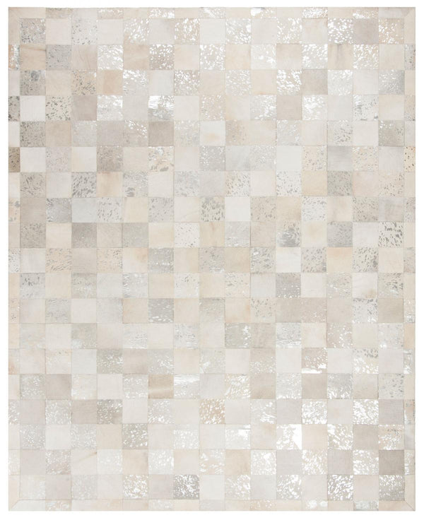 Studio Leather 214  Hand Woven Leather Rug Ivory / Silver