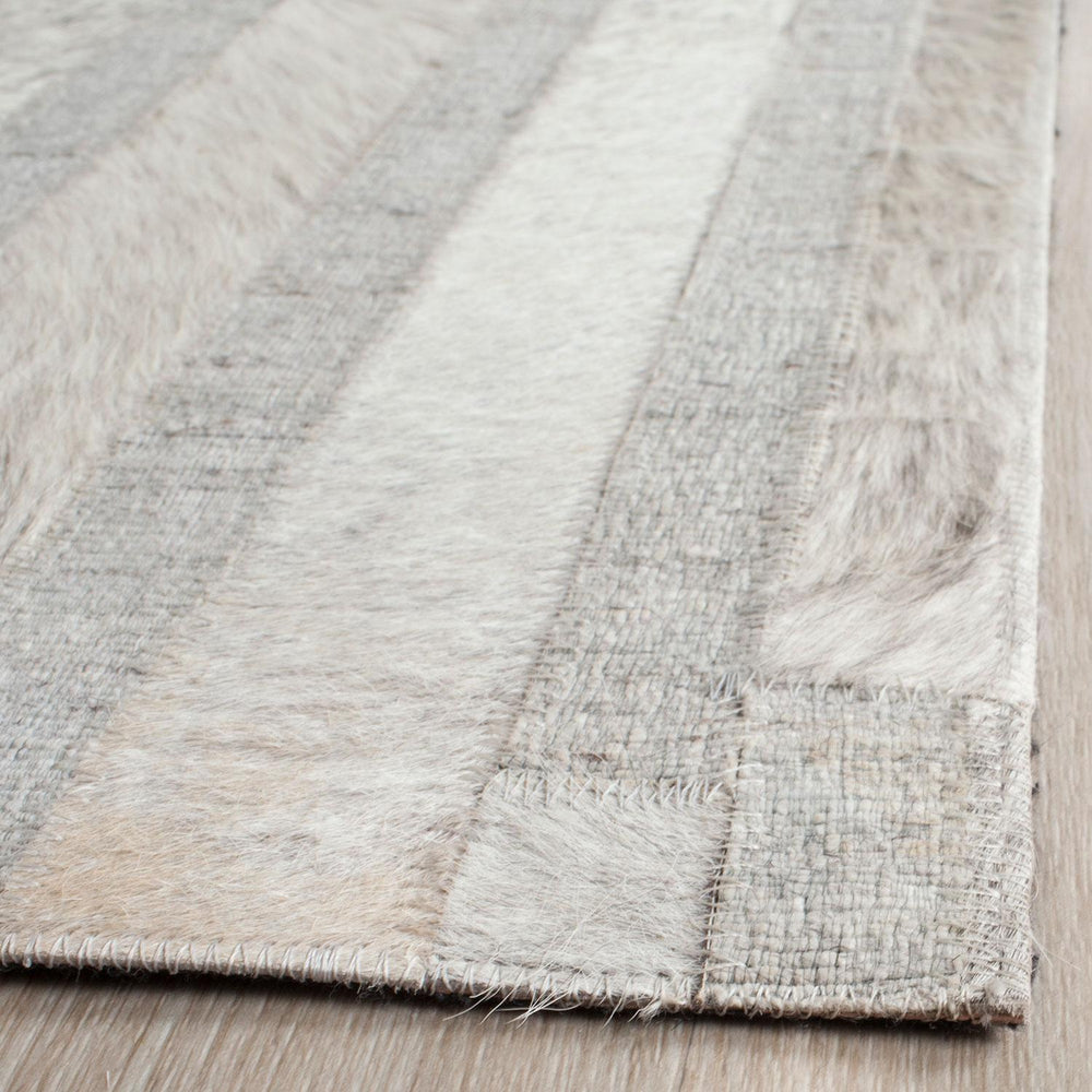 Studio Leather 222  Hand Woven Leather & Viscose Rug Ivory / Grey