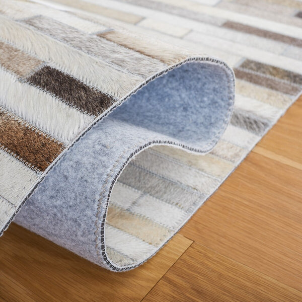 Safavieh Studio Leather 800 Hand Woven 70% Leather and 30% Felted Cloth Natural Hide Rug STL809A-8