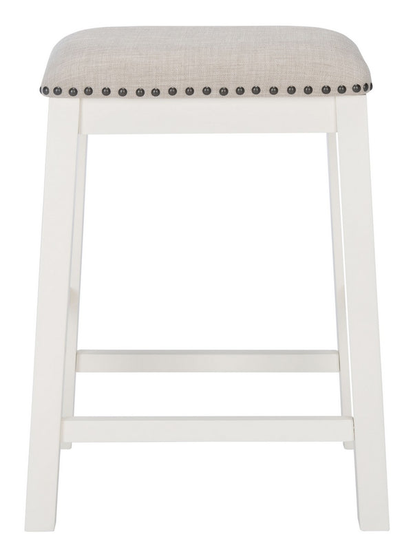 Aero Counter Stool Set of 2 - Chic White Frame with Nail Head Trim for Stylish Kitchen Seating