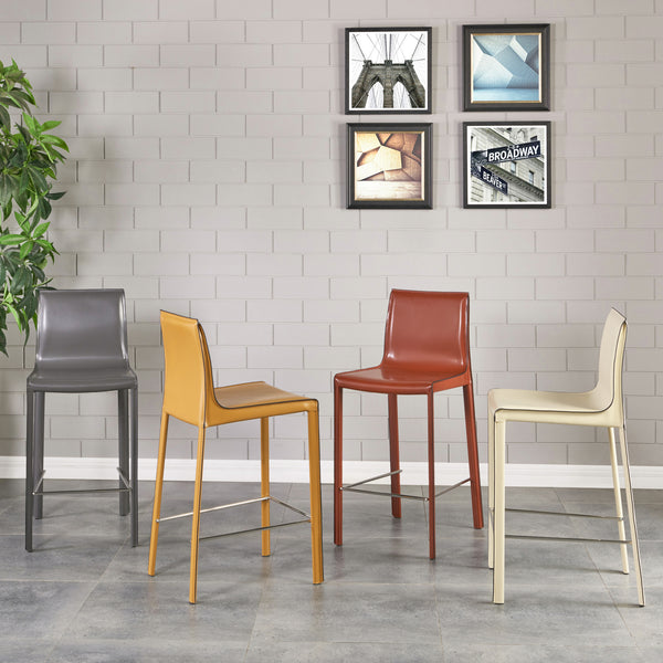 Gervin Recycled Leather Counter Stools - Set of 2, Modern Minimalist Design for Kitchen Comfort