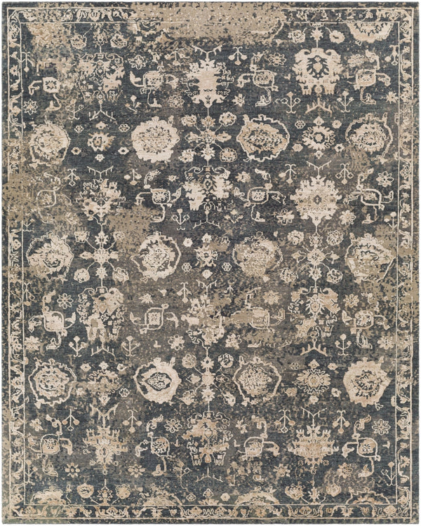 Sufi SUF-2300 Traditional Wool, Viscose Rug SUF2300-912 Charcoal, Medium Gray, Khaki, Taupe, Beige, Cream 70% Wool, 30% Viscose 9' x 12'