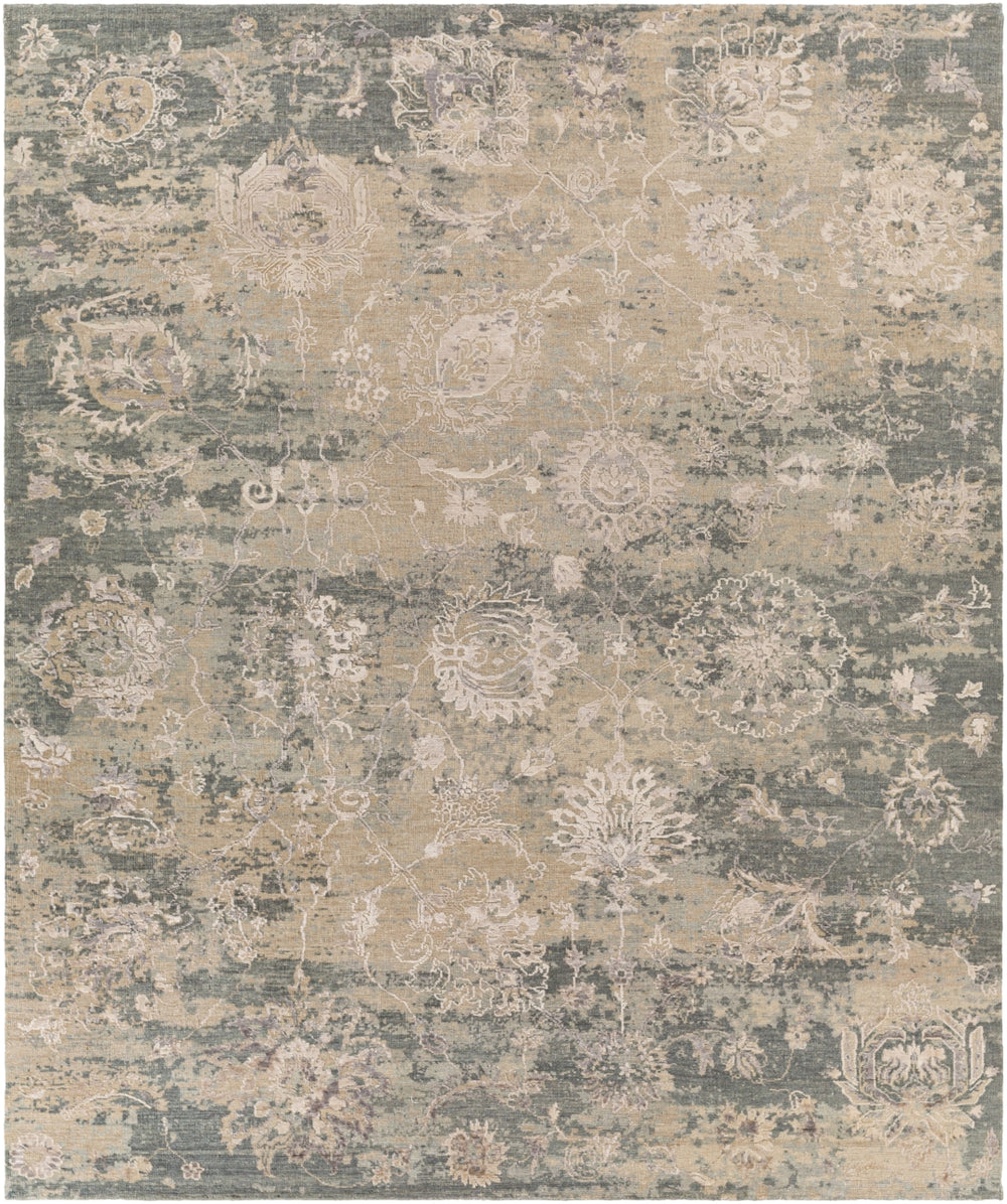 Sufi SUF-2303 Traditional Wool, Viscose Rug SUF2303-912 Charcoal, Medium Gray, Light Gray, Khaki, Beige, Taupe 70% Wool, 30% Viscose 9' x 12'