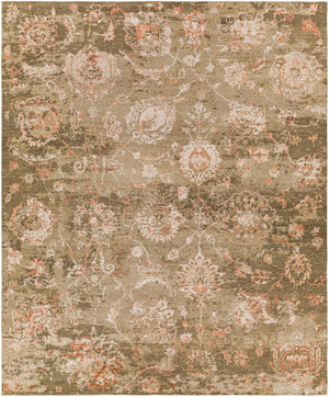 Sufi SUF-2304 Traditional Wool, Viscose Rug SUF2304-912 Burnt Orange, Coral, Olive, Khaki, Beige, Taupe 70% Wool, 30% Viscose 9' x 12'