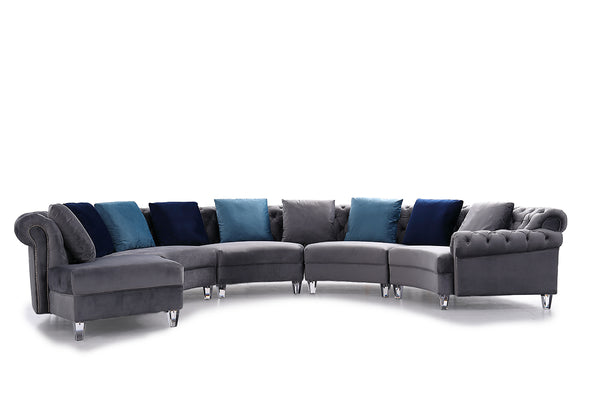 VIG Furniture Divani Casa Darla - Modern Grey Velvet Curved Sectional Sofa VG2T1124-5P-GRY