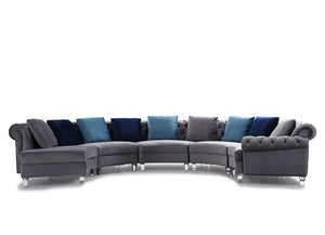 VIG Furniture Divani Casa Darla - Modern Grey Velvet Curved Sectional Sofa VG2T1124-5P-GRY