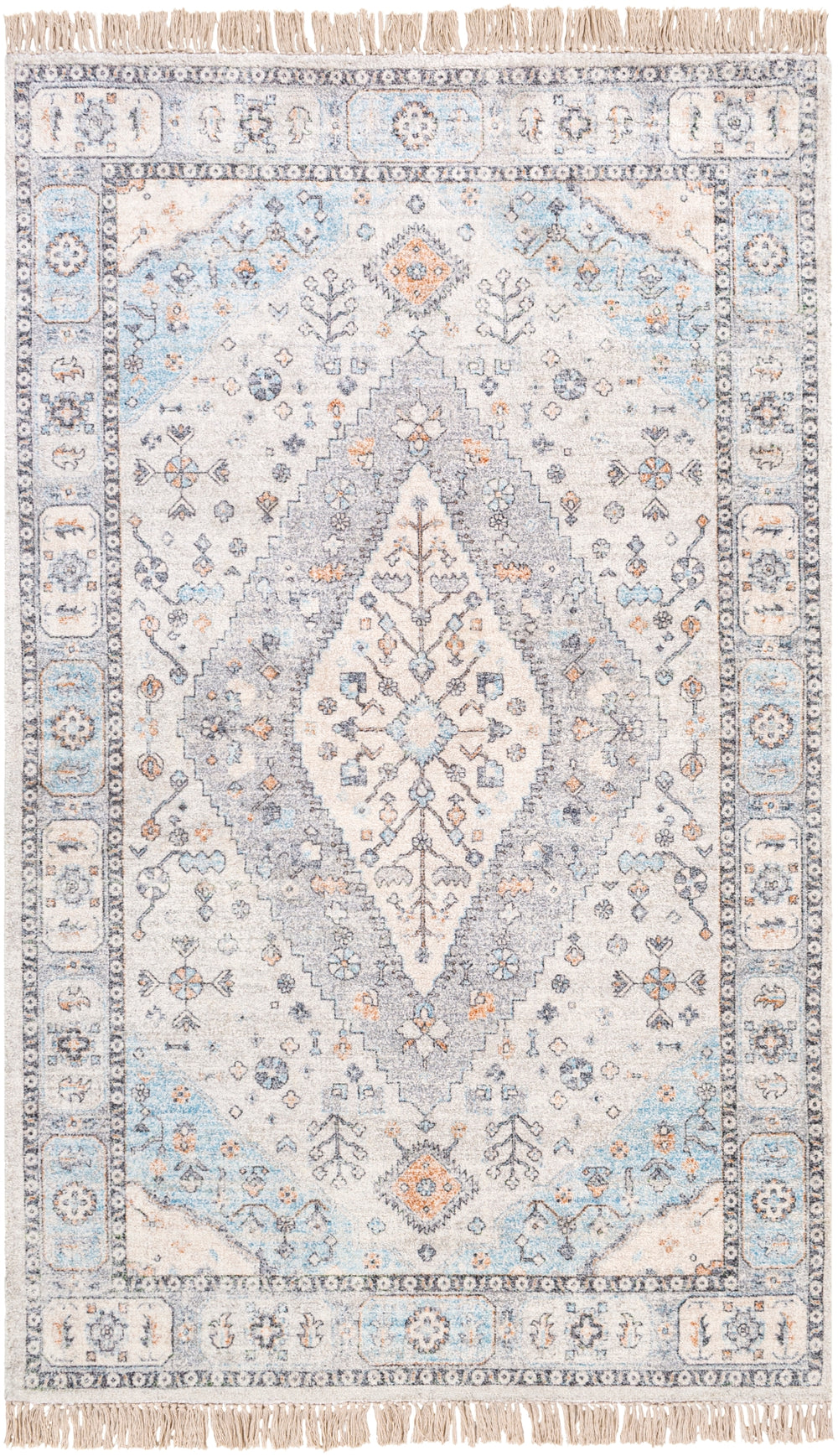 Sivas SVS-2300 Traditional Viscose, Polyester, Cotton Rug SVS2300-8612 Taupe, Light Gray, Burnt Orange, Beige, Khaki, Cream, Sky Blue, Black 40% Viscose, 35% Polyester, 25% Cotton 8'6" x 12'