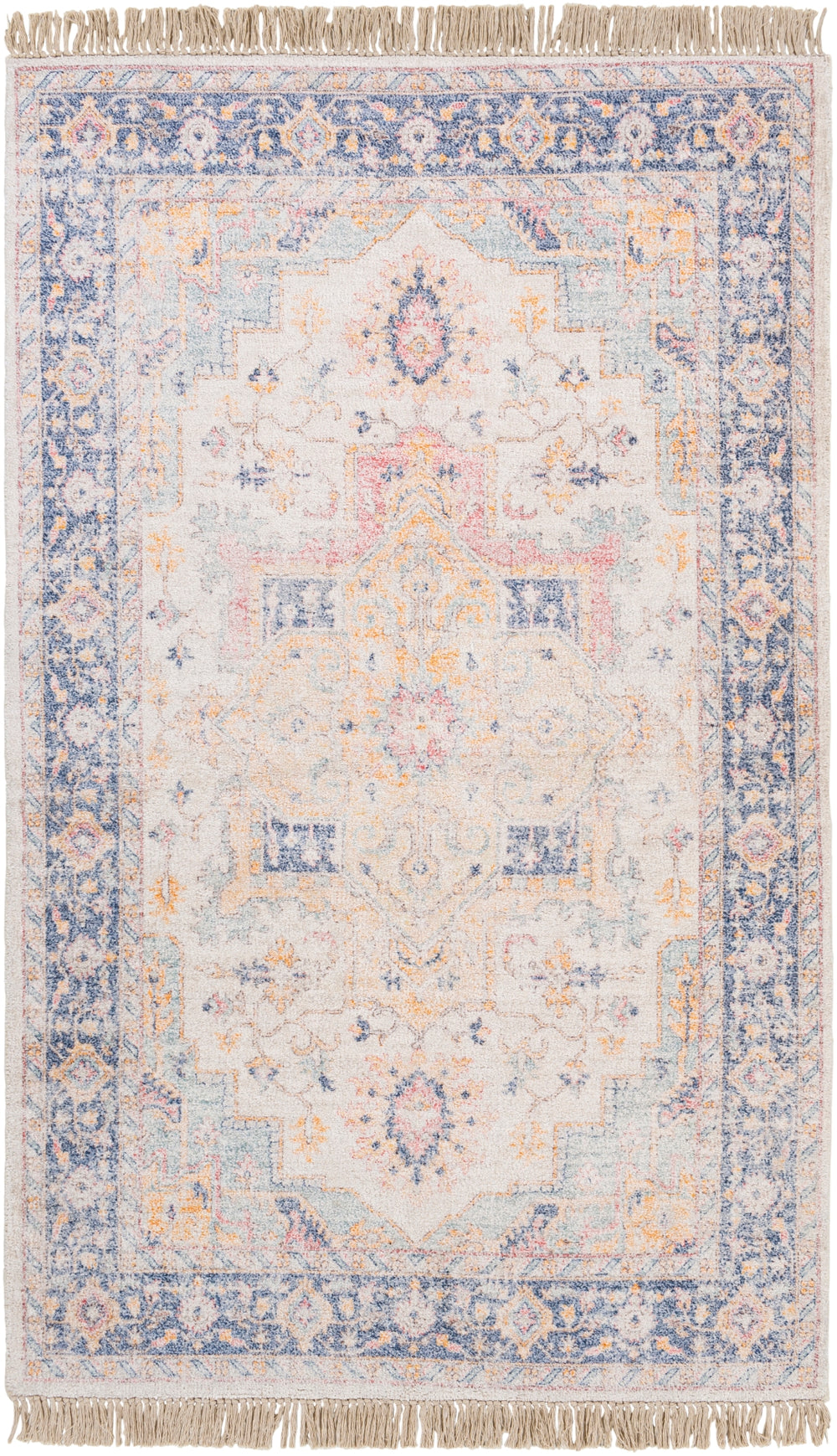 Sivas SVS-2301 Traditional Viscose, Polyester, Cotton Rug SVS2301-8612 Bright Orange, Aqua, Pale Blue, Beige, Khaki, Cream, Denim, Dark Blue, Terracotta, Pale Pink 40% Viscose, 35% Polyester, 25% Cotton 8'6" x 12'
